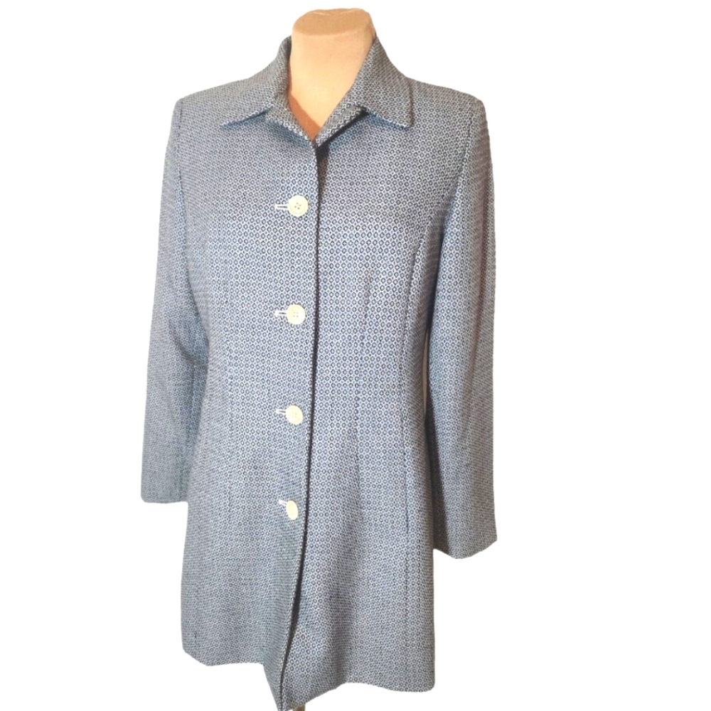 KAREN SCOTT white & blue patterned peacoat